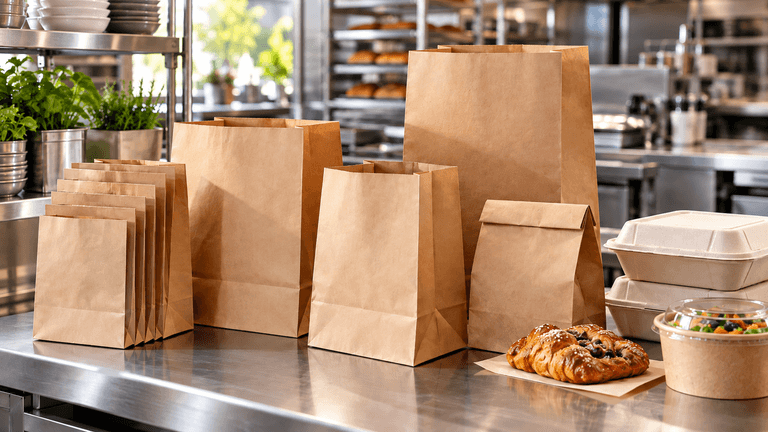 Brown paper bags size assortment for Bay Area takeout and grocery programs