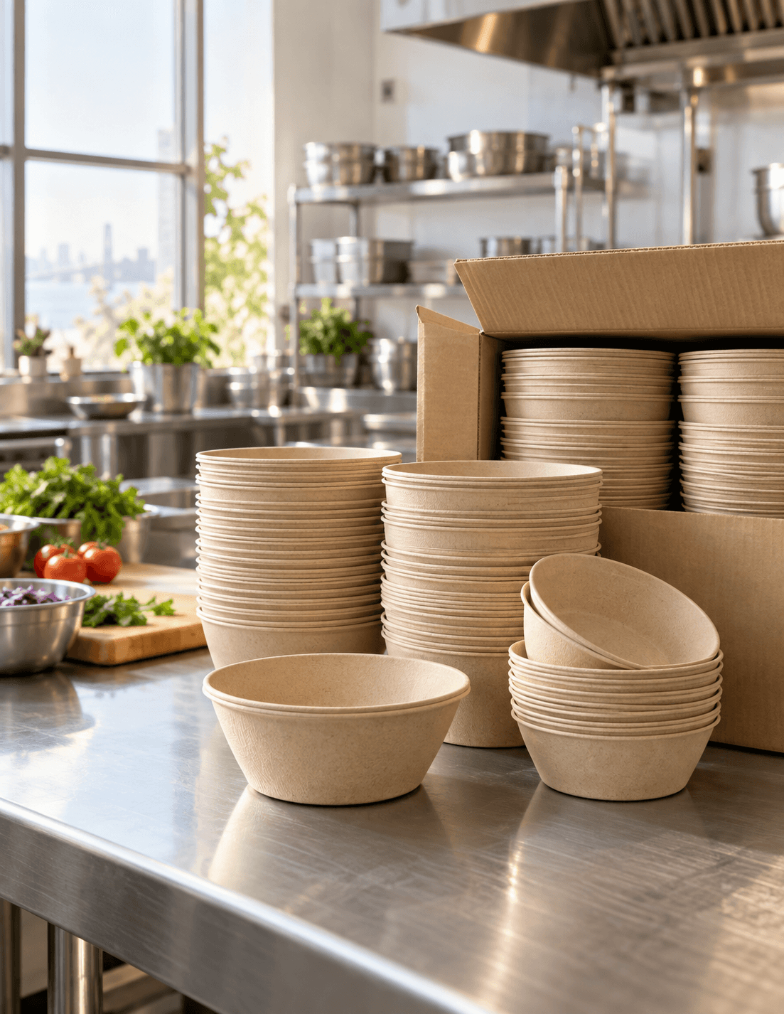 Compostable fiber bowls by the case for Bay Area kitchens