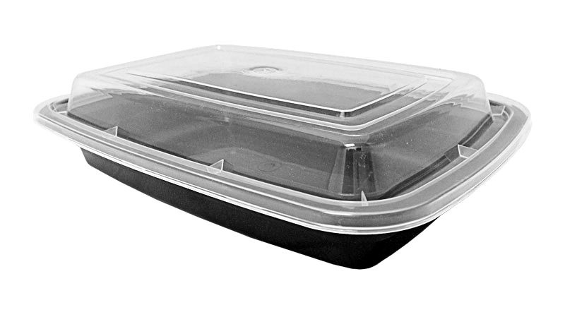 16 oz black rectangular combo w/clear lid