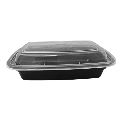 24 oz black rectangular combo w/clear lid