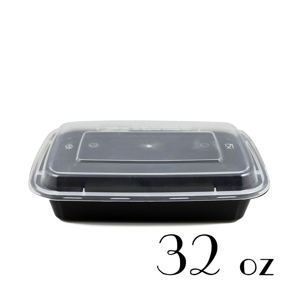 32 oz black rectangular combo w/clear lid