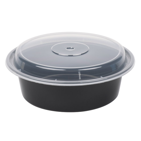 32 oz black round combo w/clear lid  - 150/case