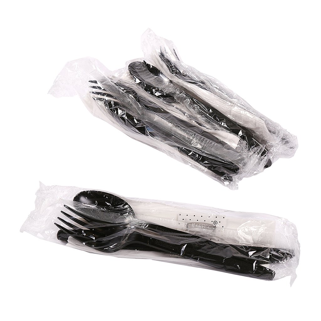 Cutlery Kit - Extra Heavy-Weight- 250/case - Black - Fork, Knife, Spoon and 1-ply napkin