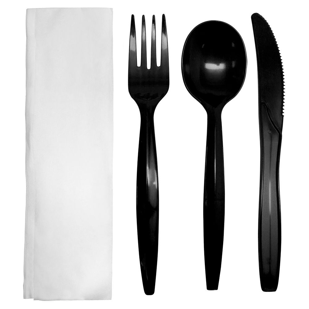 Cutlery Kits, Med‐Heavy weight/Black (Karat, 250packs/ctn)
