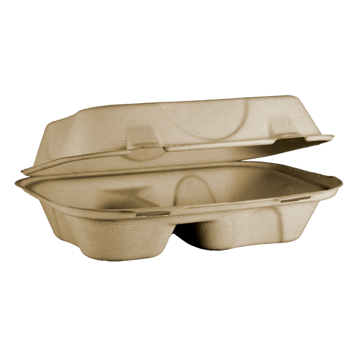 9x6-2 compartment Hoagie-Kraft, bagasse hinged container, 250/case