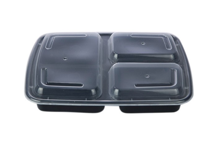36 oz 3-comp black rectangular combo w/clear lid  - 150/case