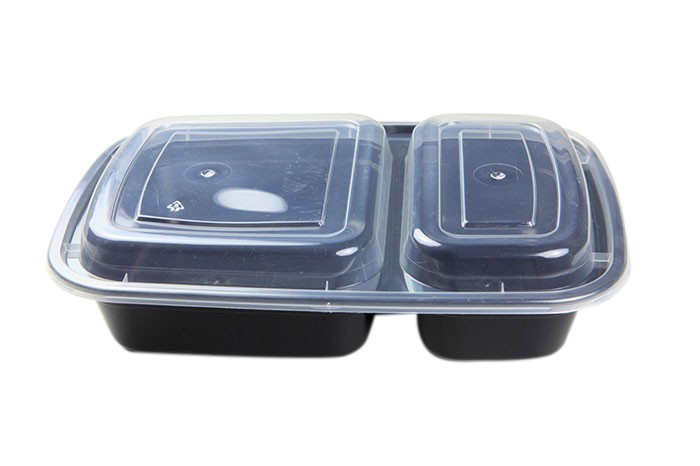 30oz Rect. Food Container 2 Compartment w/ clear lid, 150/cs