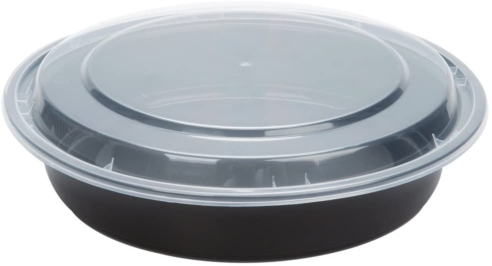 48 oz black round combo w/clear lid   - 150/case