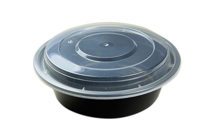 BO-32     32 oz black round combo w/clear lid - 150/case