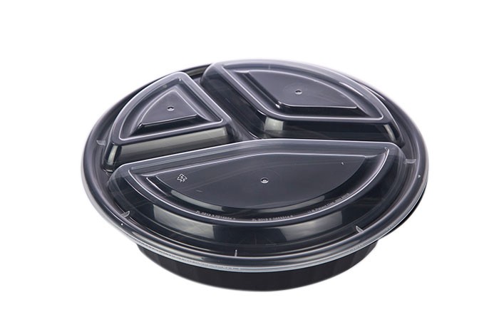 39 oz 3-comp  black round combo w/clear lid - 150/case